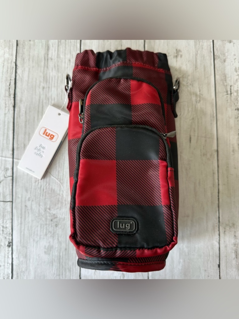 NEW WITH TAGS LUG CHUGGIE BUFFALO PLAID RED NO STRAP WATER BOTTLE HOLDER